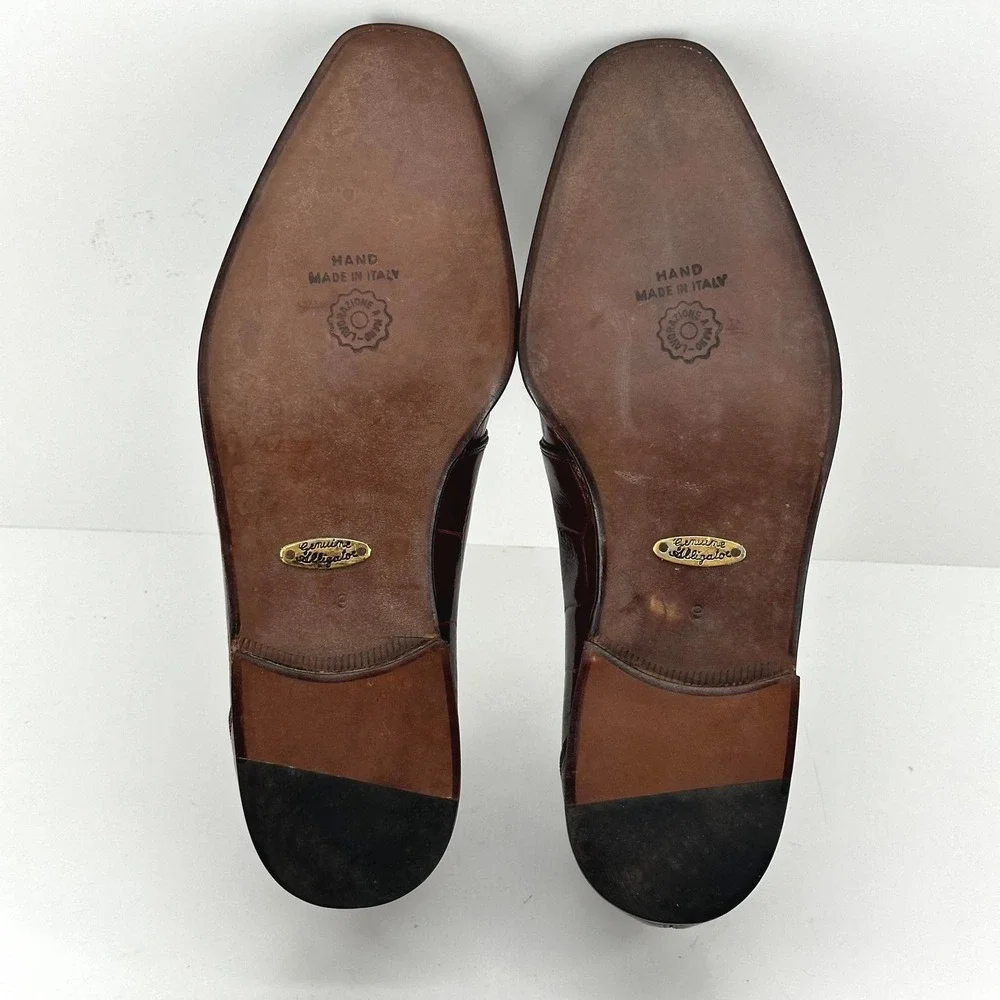 VTG Kashani Shoes Men's 9 Genuine Alligator Oxfords Made Italy Brown NOS Take 6